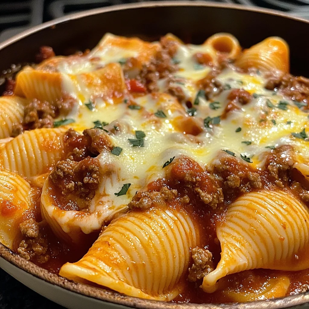 Beef And Shells With Tomato Sauce And Cheese