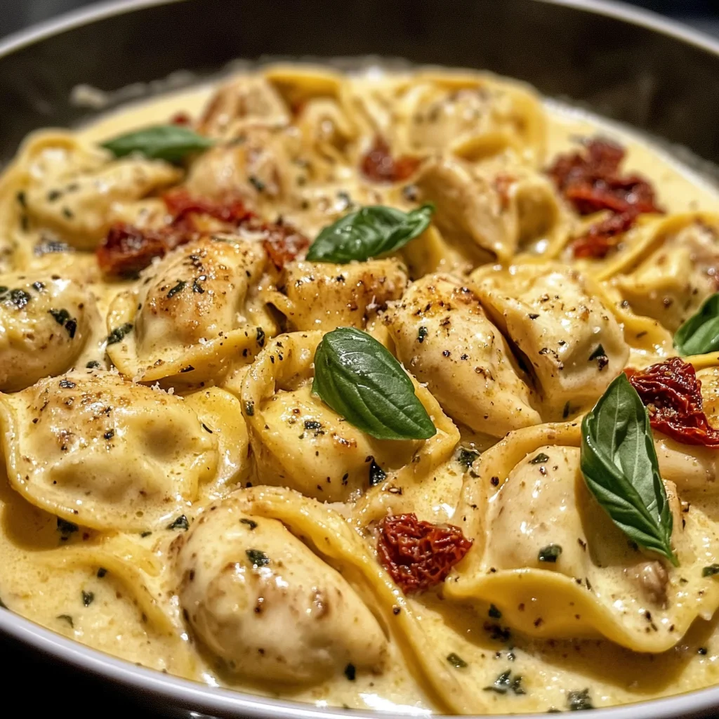 Creamy Chicken Tortellini In Garlic Parmesan Sauce