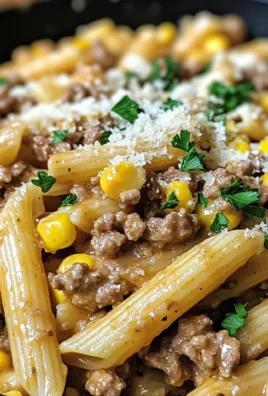 Creamy Garlic Parmesan Ranch Beef & Corn Pasta Skillet