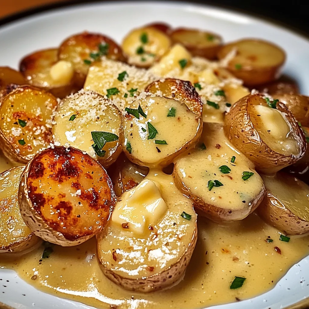 Easy Creamy Garlic Sauce Baby Potatoes