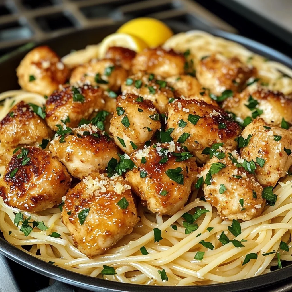 Garlic Butter Chicken Bites With Lemon Parmesan Spaghetti