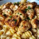 Garlic Chicken Bites With Creamy Cheesy Rotini