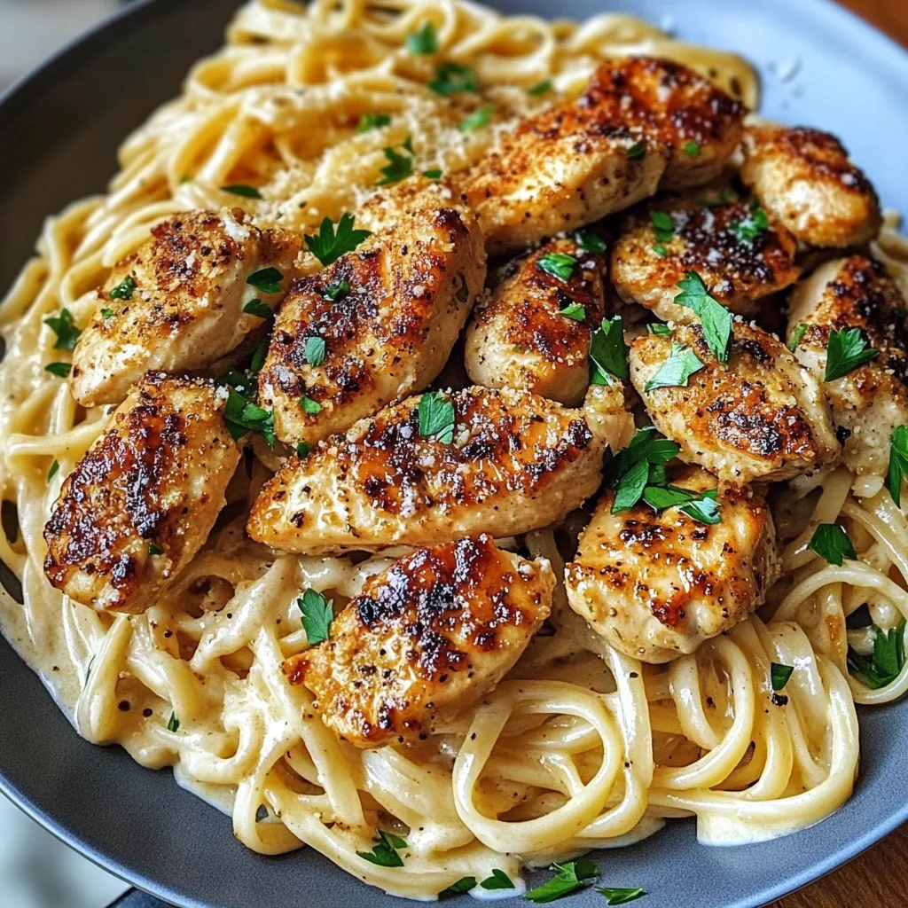 Golden Garlic Chicken With Velvety Creamy Parmesan Linguine