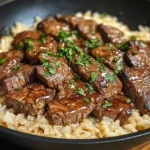Honey Garlic Butter Steak And Rice Skillet