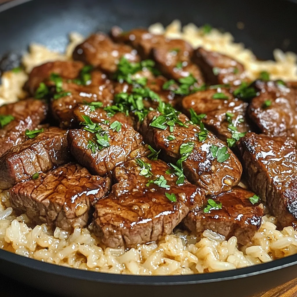 Honey Garlic Butter Steak And Rice Skillet
