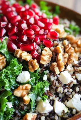 Pomegranate, Kale, and Wild Rice Salad with Walnuts and Feta