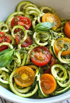 Raw Spiralized Zucchini Noodles with Tomatoes and Pesto