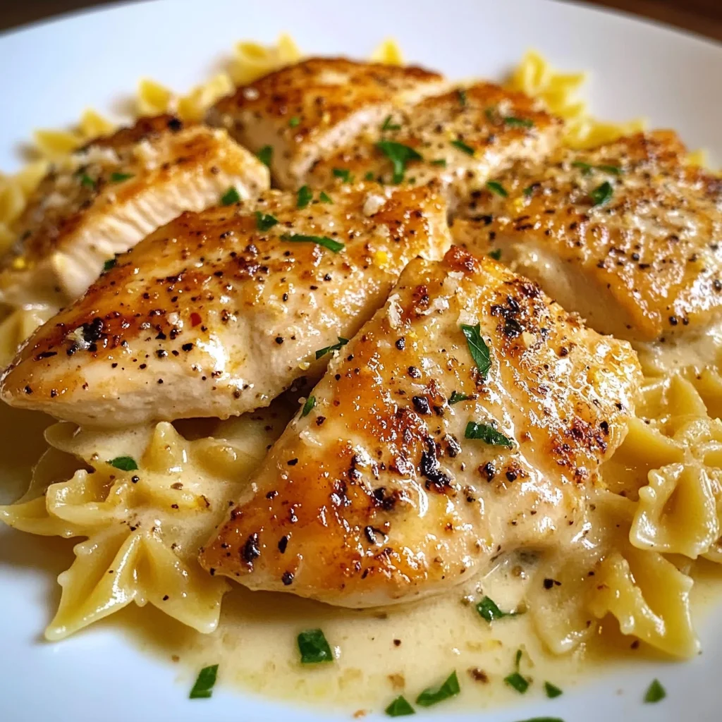 This Lemon Garlic Chicken With Creamy Bowtie Pasta