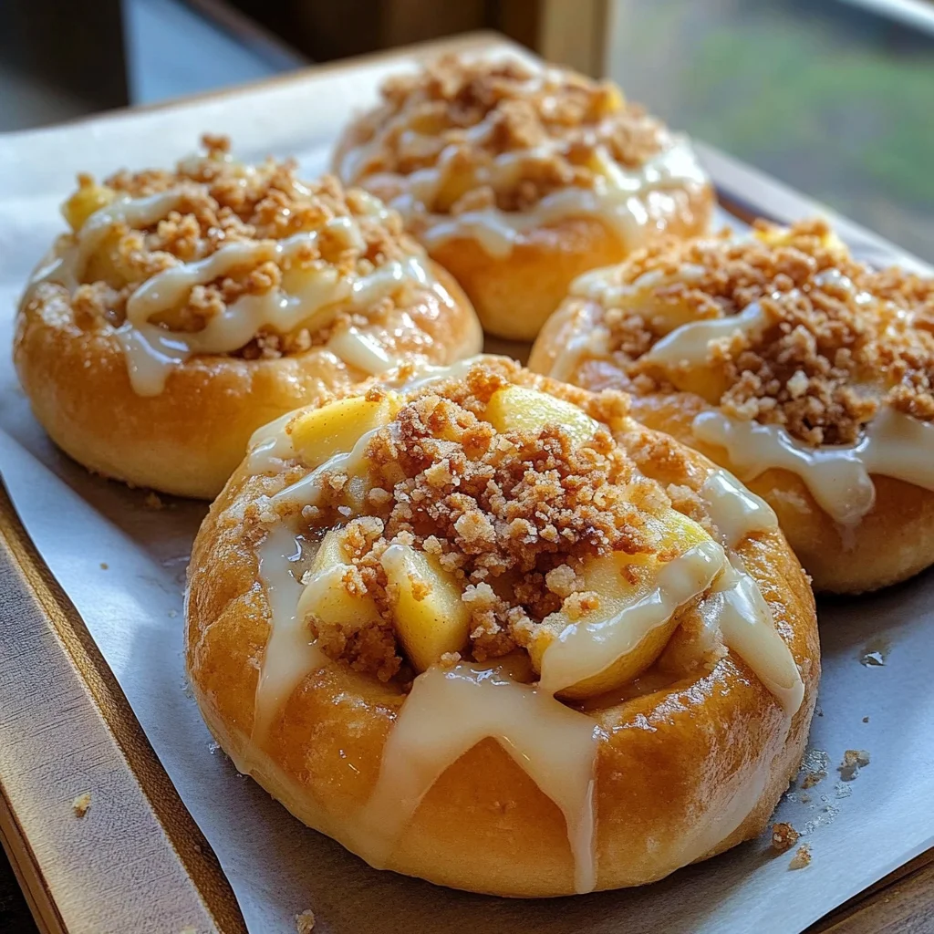 Apple Cheesecake Buns with Crumble Topping & Sweet Glaze
