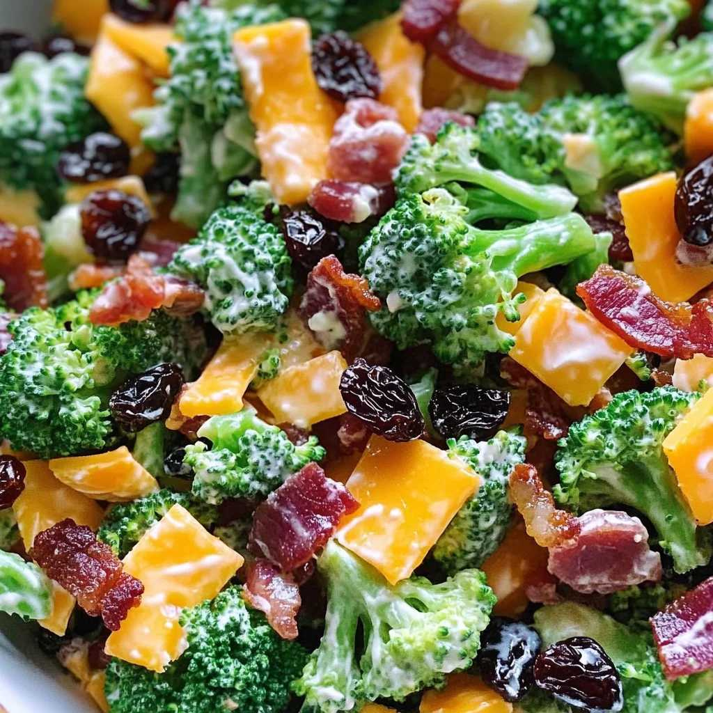 Broccoli Turkey Bacon Salad with Raisins and Cheddar Cheese