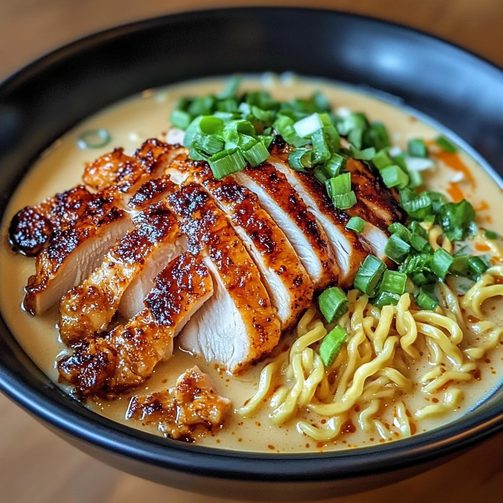 Fiery Chicken Ramen with Creamy Garlic Sauce