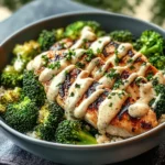Grilled Chicken & Broccoli Bowls with Creamy Garlic Sauce