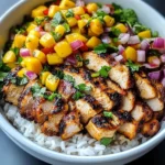 Jerk Chicken Bowls with Mango Salsa and Coconut Rice