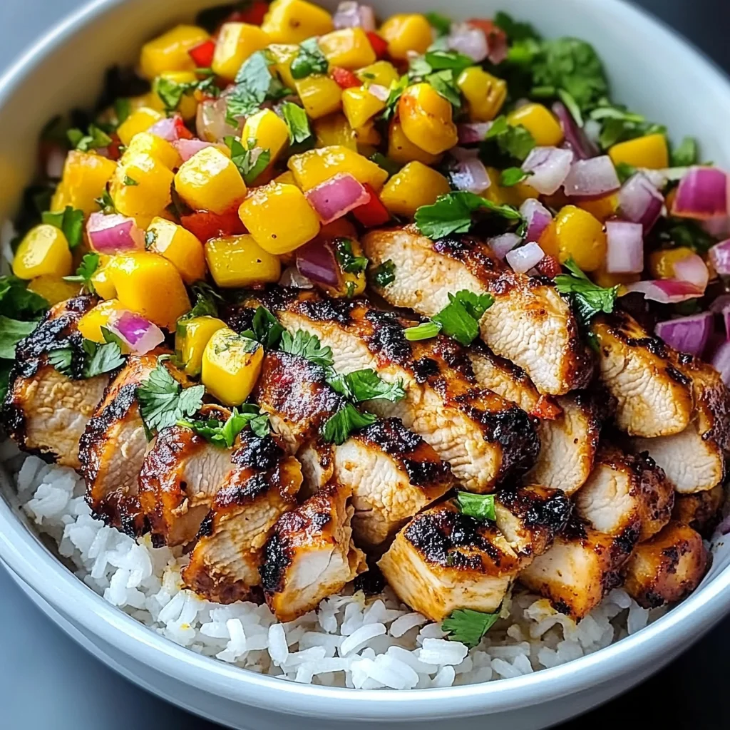 Jerk Chicken Bowls with Mango Salsa and Coconut Rice