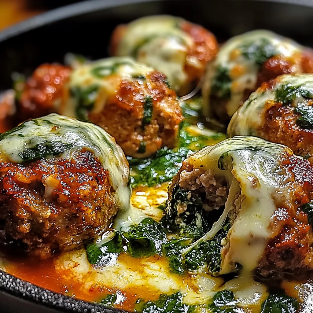 Spinach Garlic Meatballs Stuffed with Mozzarella
