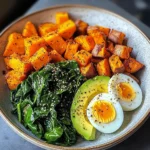 Avocado Power Plate with Jammy Eggs, Spinach & Sweet Potatoes