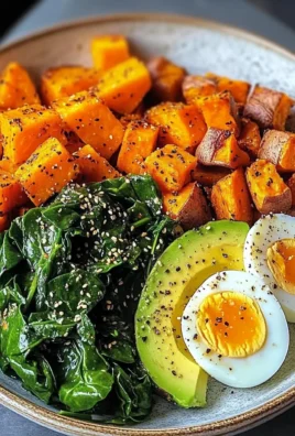 Avocado Power Plate with Jammy Eggs, Spinach & Sweet Potatoes