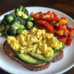 Avocado Toast with Scrambled Eggs & Sauted Veggies