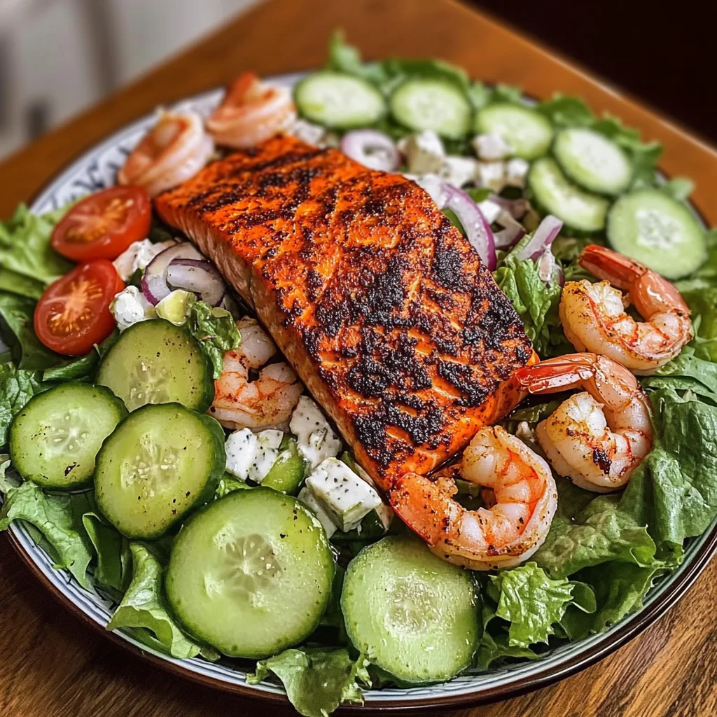 Blackened Salmon & Shrimp Salad