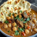 Creamy Coconut Beef & Chickpea Curry with Freshly Baked Garlic Naan