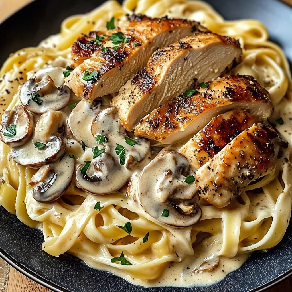 Creamy Garlic Mushroom Chicken Fettuccine