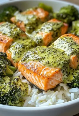 Creamy Pesto Salmon with Broccoli & Rice