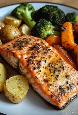 Garlic Butter Salmon with Roasted Potatoes, Glazed Carrots & Steamed Broccoli