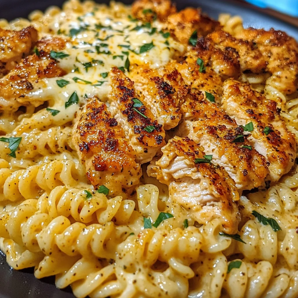 Garlic Parmesan Chicken Twisted Pasta in Spicy Three-Cheese Cajun Sauce