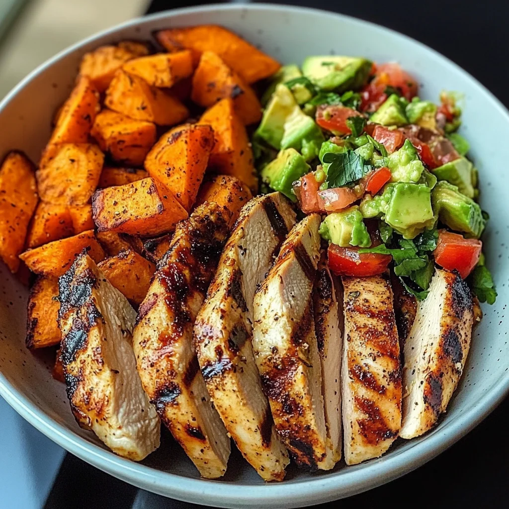 Grilled Chicken Bowl with Sweet Potato & Avocado Salsa