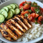 Grilled Chicken with Rice and Fresh Tomato-Cucumber Salad