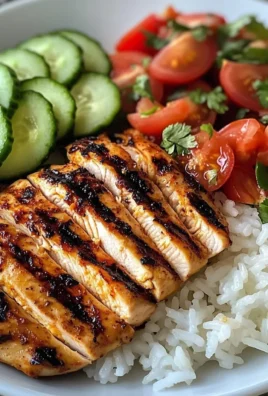 Grilled Chicken with Rice and Fresh Tomato-Cucumber Salad