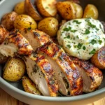 Herb-Marinated Chicken with Roasted Potatoes & Creamy Dip