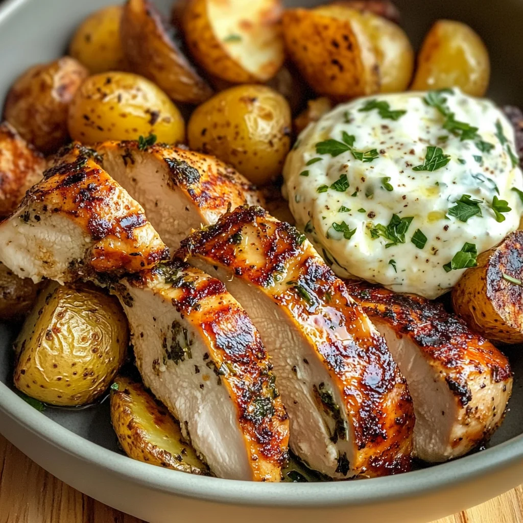 Herb-Marinated Chicken with Roasted Potatoes & Creamy Dip