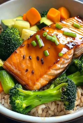 Honey-Glazed Salmon Bowl with Brown Rice & Steamed Veggies