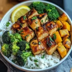 Honey Garlic Chicken Bowl with Rice, Broccoli & Roasted Butternut Squash