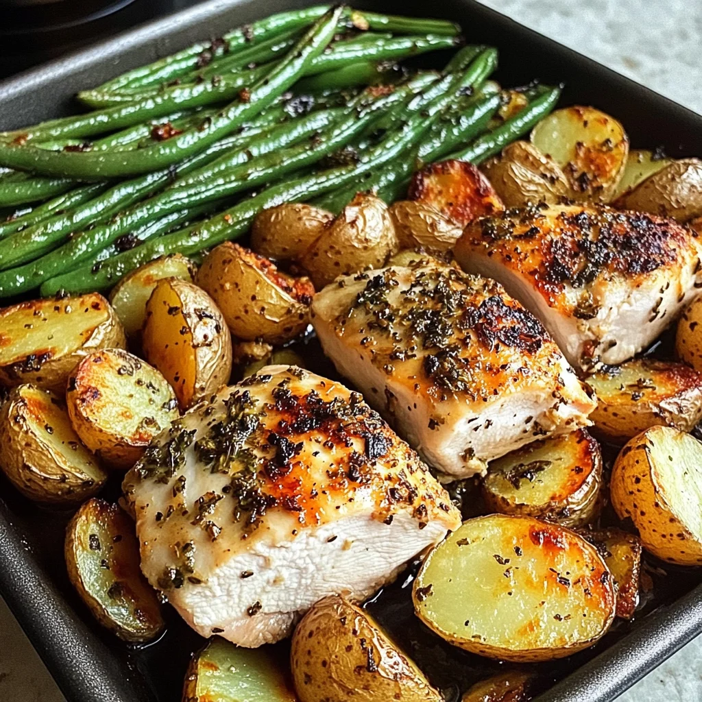 One-Pan Garlic Herb Chicken with Crispy Potatoes & Green Beans