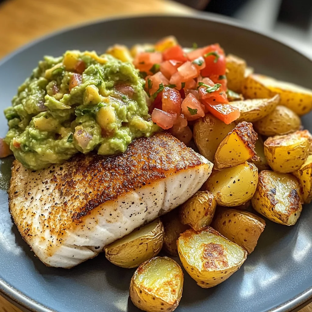 Pan-Seared Fish with Roasted Potatoes & Guacamole