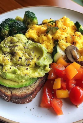 Rainbow Avocado Toast with Scrambled Eggs & Veggie Medley