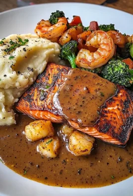 Cajun Salmon with Garlic Mashed Potatoes & Shrimp-Broccoli Saut