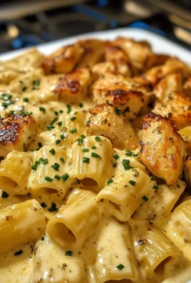 Cheddar Garlic Chicken Rigatoni in Parmesan Sauce