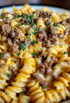 Cheesy Rotini with Garlic Butter Sauce and Ground Beef