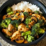 Chicken, Broccoli & Mushroom Stir-Fry with Steamed Rice