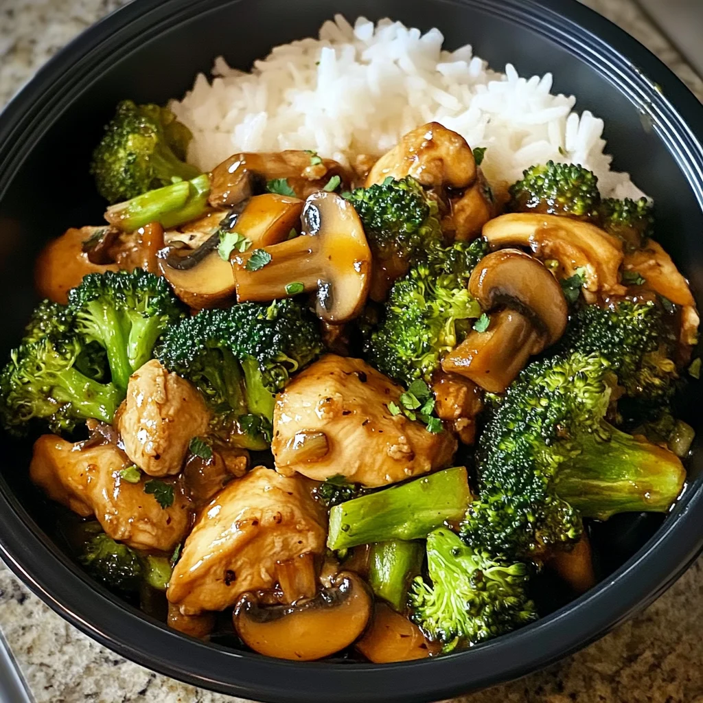 Chicken, Broccoli & Mushroom Stir-Fry with Steamed Rice