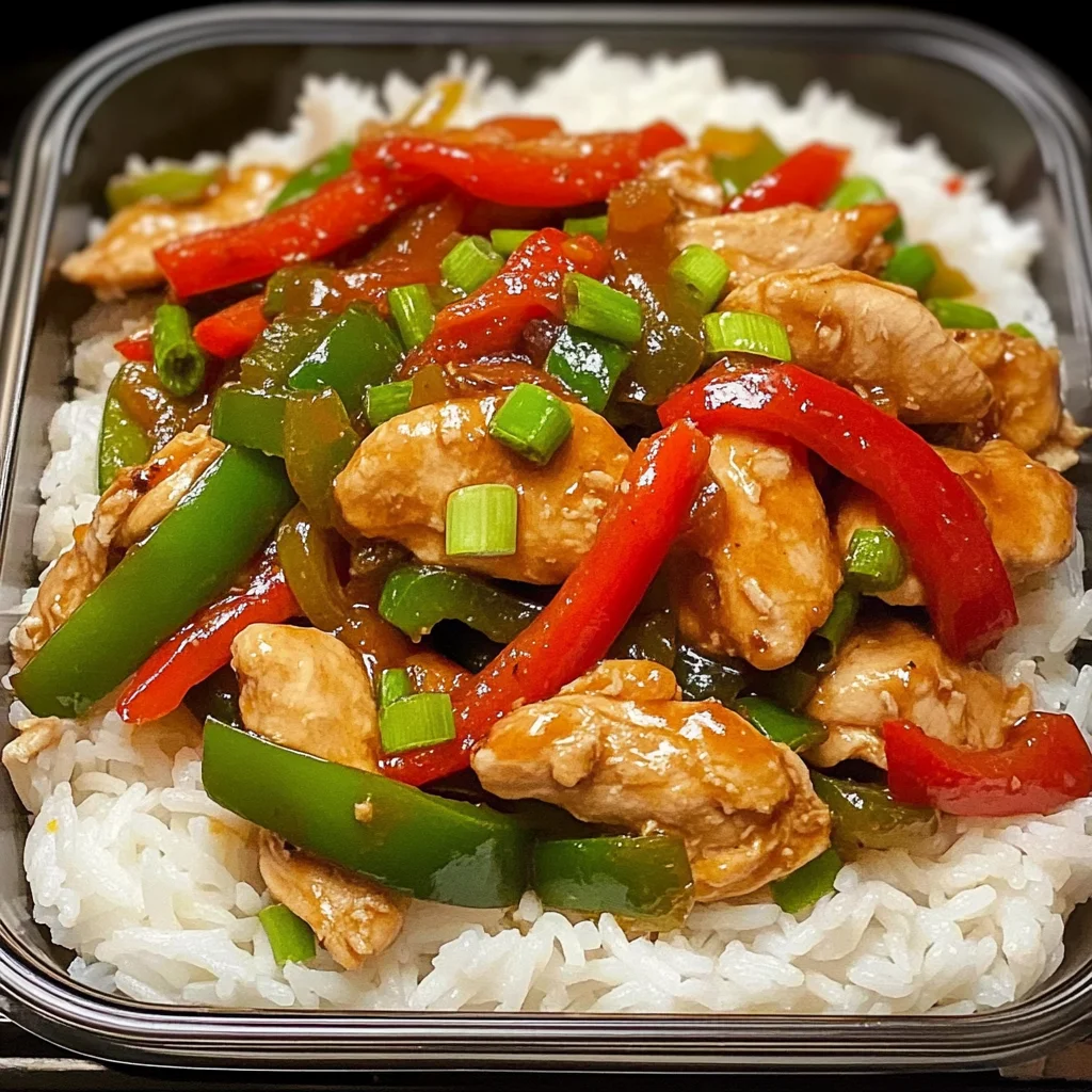 Chicken and Bell Pepper Stir-Fry with Rice