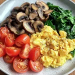 Colorful Scrambled Eggs with Mushrooms, Spinach & Tomatoes