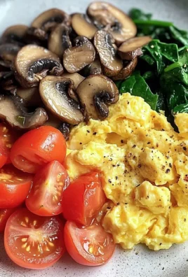 Colorful Scrambled Eggs with Mushrooms, Spinach & Tomatoes
