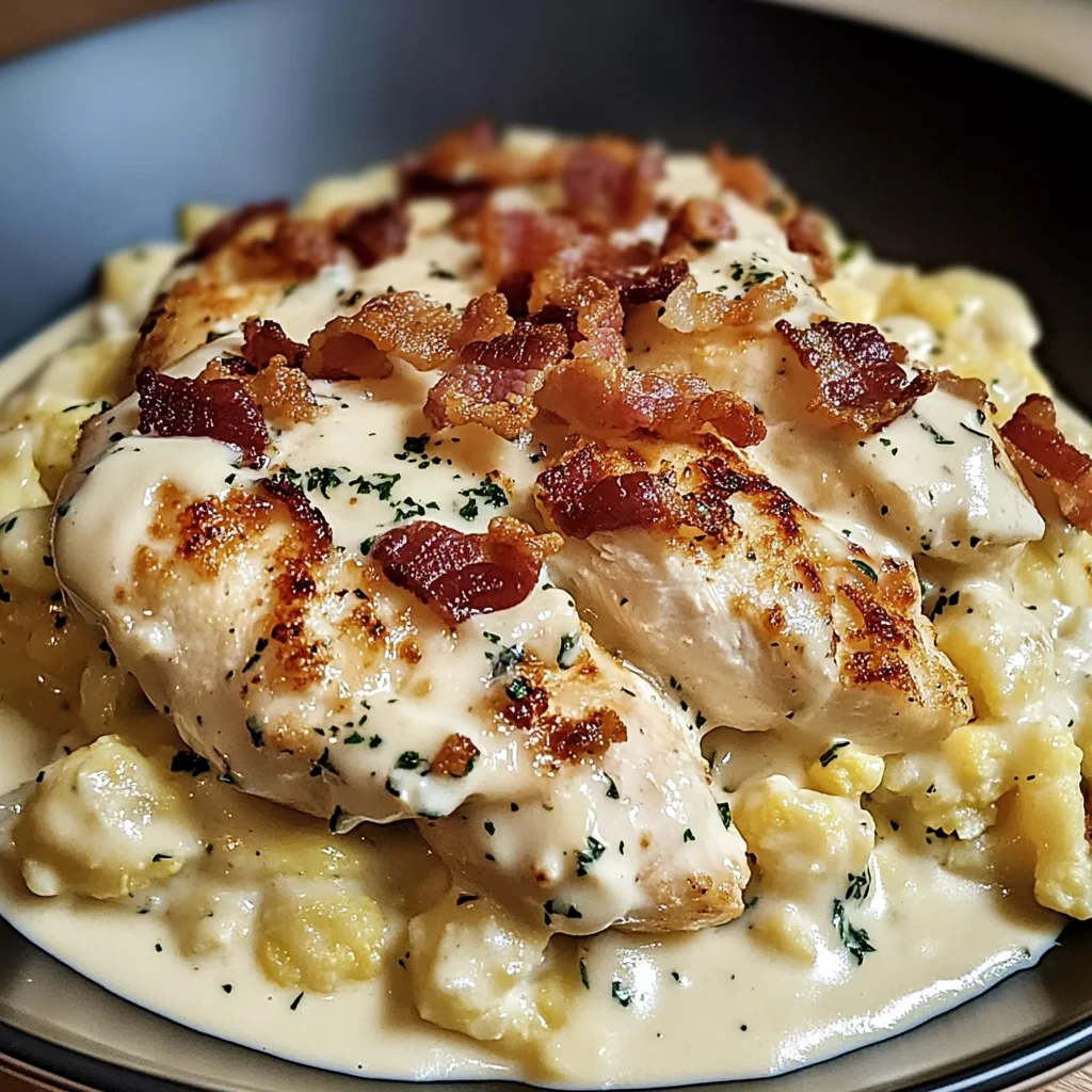 Creamy Cauliflower Alfredo with Chicken and Bacon