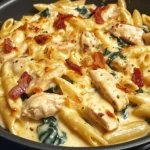 Creamy Chicken Bacon Penne with Spinach