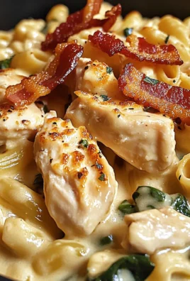 Creamy Chicken, Bacon & Spinach Pasta in Cheesy Garlic Sauce
