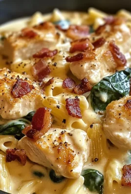 Creamy Chicken Pasta with Spinach, Bacon, and Cheese